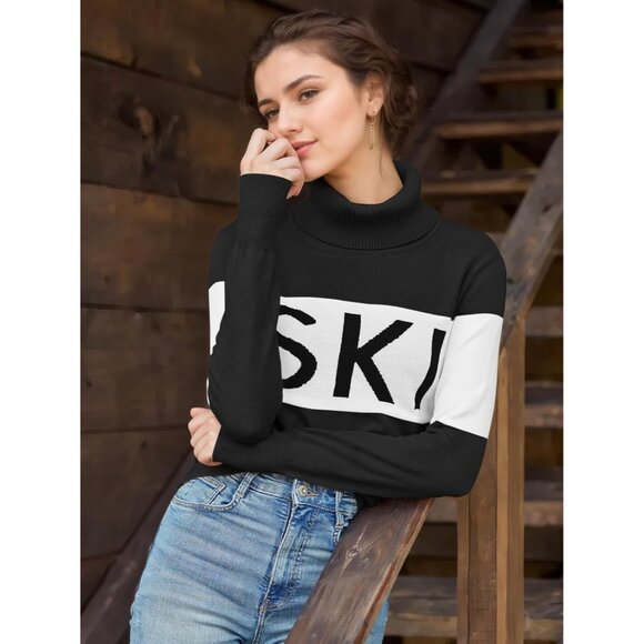 Womens Color Block Turtleneck Ski Sweater Knitwear Small - Picture 4 of 6